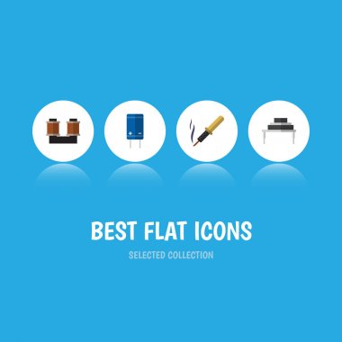 Düz simgesi cihaz kümesi bobin bakır, tamir, hedef ve diğer vektör nesneleri. Ayrıca bobin, lehimleme, biriktirme öğeleri içerir.