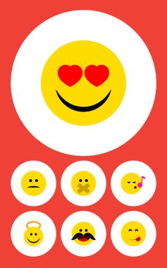 Düz simgesi ifade Descant, memnun, neşeli ve diğer vektör nesneleri kümesi. Ayrıca öğeleri tadını çıkarıyorlar kalp, ruh, içerir.