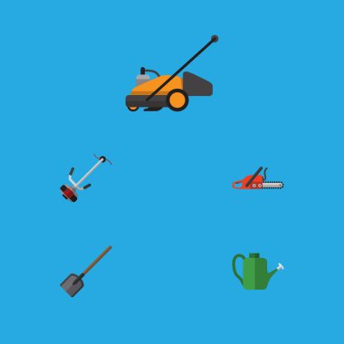 Düz simgesi kulübemde kümesi kürek, Bauer, çim biçme makinesi ve diğer vektör nesneleri. Ayrıca demir testeresi, çim, kürek unsurları içerir.