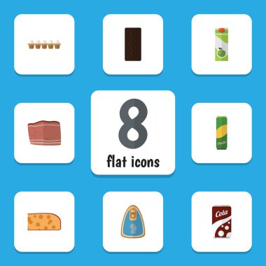 Konfeksiyon, paket içecekler, gazlı içecek ve diğer vektör nesnelerini düz simgesi Mama seti. Ayrıca gazlı, içerir Holland, Elements Bar.