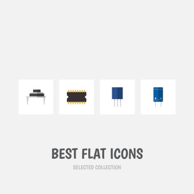 Transistör, priz, hedef ve diğer vektör nesnelerini düz simge cihaz seti. Ayrıca küme, hedef, Merkezi öğeleri içerir.