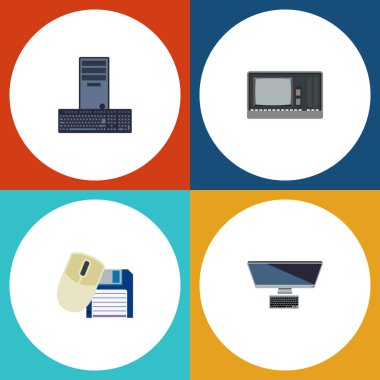 Bilgisayar Mouse, işlemci, Pc ve diğer vektör nesnelerini düz simge bilgisayar seti. Ayrıca kişisel, Pc, bilgisayar öğeleri içerir.