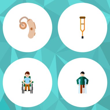 Düz simgesi sakat dizi özürlü, Odyoloji, yaralı ve diğer vektör nesneleri. Ayrıca içerir devre dışı, özürlü, sopa öğeler.