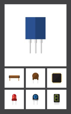 Bir alıcı, görüntüleme, dönüştürücü ve diğer vektör nesnelerini düz simgesi aygıt kümesi. Ayrıca transistör, alıcı, mikroişlemci öğeleri içerir.