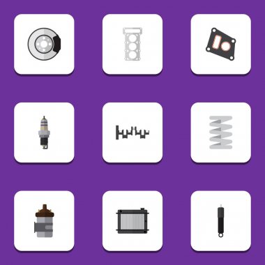 Düz Icon otomatik Set metalden, şaftlar, yanma ve diğer vektör nesneleri çelikler. Ayrıca radyatör, çelik, ambalaj öğeleri içerir.