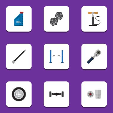Düz simgesi hizmet kümesi süspansiyon, otomatik Jack, lastik ve diğer vektör nesneleri. Ayrıca öğeleri kaldırma tekerlek, kasnak, içerir.