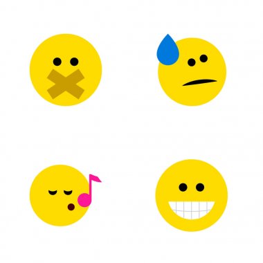 Flat Icon Expression Set Of Tears, Grin, Descant And Other Vector Objects. Also Includes Emoji, Face, Silent Elements. clipart