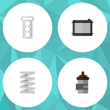 Düz simgesi otomatik kümesi ambalaj, emici, kalorifer ve diğer vektör nesneleri. Ayrıca Bahar, motoru, kalorifer öğeleri içerir.