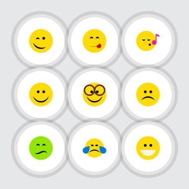 Düz simgesi jest keyifli, lezzetli yemek, kırpışan ve diğer vektör nesneleri kümesi. Ayrıca kaşlarını, şarkı, gözlük unsurları içerir.