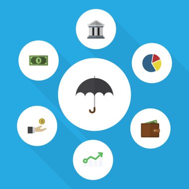 Düz simgesi Finans grafik, büyüme, şemsiye ve diğer vektör nesneleri kümesi. Diyagramı, cüzdan, m-cüzdan öğeleri de içerir.