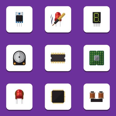 Düz simge teknoloji Hdd, alıcısı, alıcı ve diğer vektör nesneleri ayarlayın. Ayrıca birim, içerir bakır, ekran öğeleri.