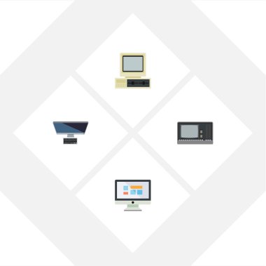 Düz simge bilgisayar kümesi Pc, bilgisayar, ekran ve diğer vektör nesneleri. Ayrıca ekran, bilgisayar, Vintage öğeler içerir.