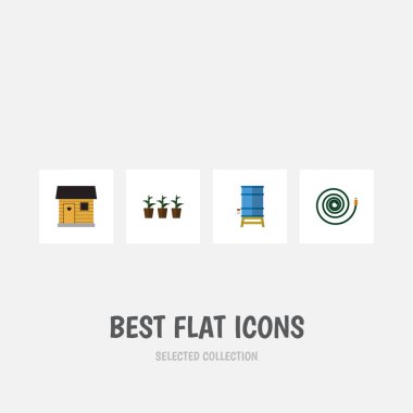 Düz simgesi çiftlik kümesi otlak, konteyner, saksı ve diğer vektör nesneleri. Ayrıca öğeleri Stabling bitki, saksı, içerir.