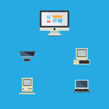 Düz simgesi dizüstü ekran, Notebook, bilgisayar ve diğer vektör nesnelerini ayarlayın. Ayrıca kişisel, monitör, ekran öğeleri içerir.