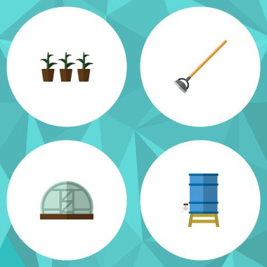 Düz simgesi kulübemde aracı, konteyner, saksı ve diğer vektör nesnelerini ayarlayın. Ayrıca bitki, Tank, sera öğeler içerir.