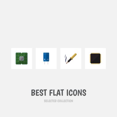 Düz simgesi aygıt kümesi tamir, Cpu, transistör ve diğer vektör nesneleri. Ayrıca mikroişlemci, birim, işlemci öğeleri içerir.