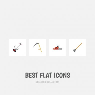 Düz kutsal kişilerin resmi Bahçe aracı, demir testeresi, kesici ve diğer vektör nesneleri kümesi. Çim, kesici, araç öğeleri de içerir.