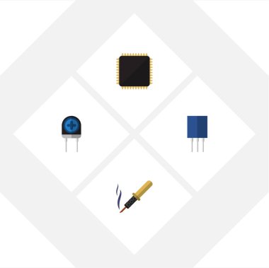 Düz simge cihaz seti Receptacle, Cpu, onarım ve diğer vektör nesneleri. Ayrıca demir, priz, anakart öğeleri içerir.