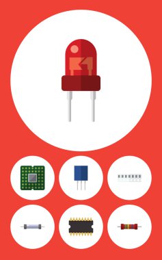 Düz simge elektronik alıcı, direnç, bellek ve diğer vektör nesnelerini ayarlayın. Ayrıca orta, dönüştürücü, direnç unsurları içerir.