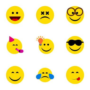 Gülümseme, parti zamanı ifade, lezzetli yemekler ve diğer vektör nesnelerini düz simgesi hareket kümesini. Ayrıca gıda, mutlu, baş döndürücü öğeleri içerir.