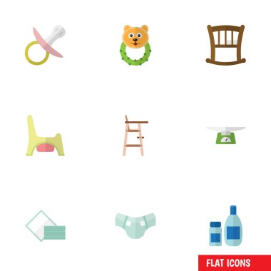 Düz simgesi Bebek meme, çocuk ölçekler, Bebek bezi ve diğer vektör nesneleri kümesi. Ayrıca lazımlık, çocuk, ölçekler unsurları içerir.