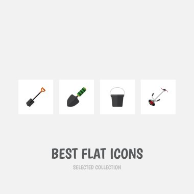 Mala, Spade, kova ve diğer vektör nesnelerini düz simge çiftlik seti. Aynı zamanda çim, kesici, biçme makinesi öğeleri içerir.