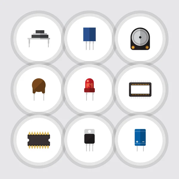 Flache Elektronik-Icon-Set aus Empfänger, Buchse, Ziel und anderen Vektorobjekten. enthält auch Prozessor, Empfänger, Widerstandselemente. — Stockvektor