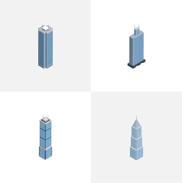 Isometrische Construction Set van Business Center, appartement, buitenkant en andere vectorobjecten. Ook Building, Business, exterieur elementen. — Stockvector