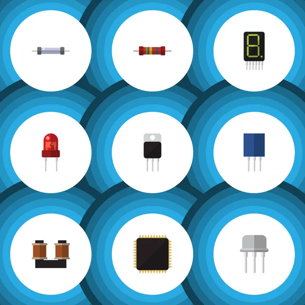 Düz simge elektronik kümesi bobin bakır, Cpu, alıcı ve diğer vektör nesneleri. Ayrıca Resist, anakart, dönüştürücü unsurları içerir.