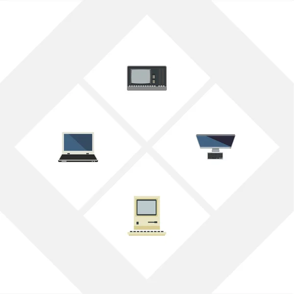 Icono plano conjunto de PC, portátil, hardware vintage y otros objetos vectoriales. También incluye Laptop, Retro, Elementos Vintage . — Vector de stock