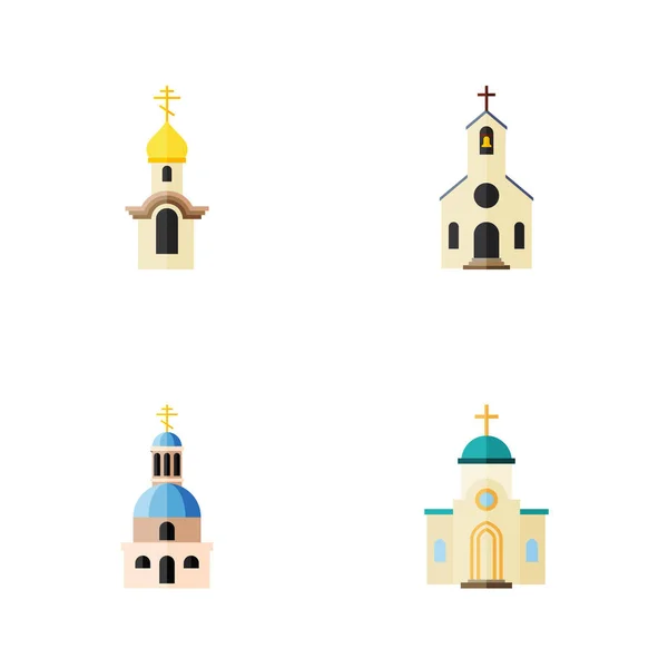 Icono plano Iglesia Conjunto de Religiosos, Estructura, Iglesia y otros objetos vectoriales. También incluye Estructura, Cristiano, Elementos de Arquitectura . — Vector de stock