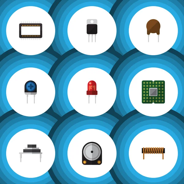 Düz simge elektronik anabilgisayar, bobin, dönüştürücü ve diğer vektör nesneleri kümesi. Ayrıca sürücü, Merkez, dönüştürücü öğeleri içerir.