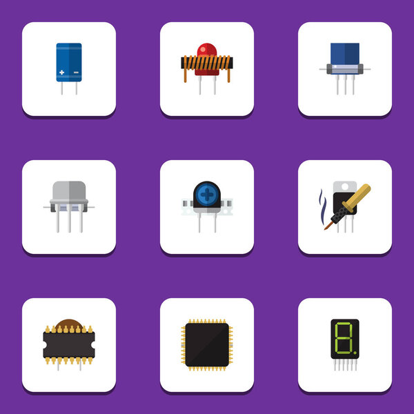 Плоская иконка Прибор набор Cpu, ремонт, дисплей и другие векторные объекты. Также включает полупроводник, процессор, медные элементы
.