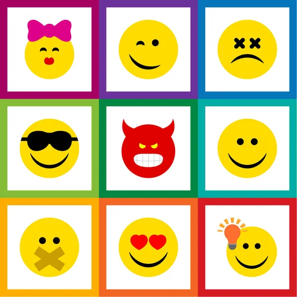 Flache Symbol-Emoji-Set aus Liebe, Schmollmund, schielendem Gesicht und anderen Vektorobjekten. beinhaltet auch Herz, Emoji, Gesichtselemente. — Stockvektor