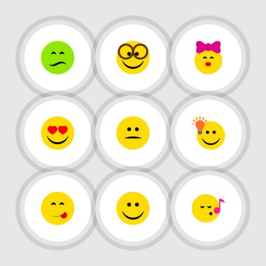 Simge yüzünü okşa kümesi düz, iyi bir fikir, sevinç ve diğer vektör nesneleri yok. Ayrıca gözleri, hoş, kalp öğeleri içeren.