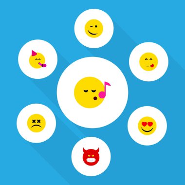 Düz simgesi Descant somurtmak, şaşı yüz ve diğer vektör nesneleri küme ifade. Aynı zamanda eğlenceli, Emoji, kızgın öğeleri içerir.