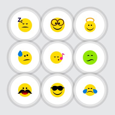 Düz simgesi Emoji soğuk ter, Angel, uykuda ve diğer vektör nesneleri kümesi. Ayrıca şarkı, uykuda, hoş öğeleri içerir.