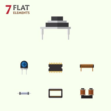 Düz simgesi aygıt kümesi bobin bakır, bobin, mikro işlemci ve diğer vektör nesneleri. Ayrıca bobin, transistör, direnç öğeleri içerir.
