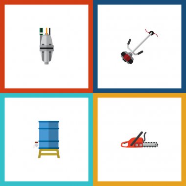 Düz simgesi çiftlik kümesi çim-kesici, pompa, konteyner ve diğer vektör nesneleri. Ayrıca ekipman, demir testeresi, Tank unsurları içerir.