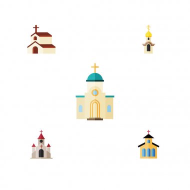 Düz simgesi Christian kümesi dini, din, yapısı ve diğer vektör nesneleri. Ayrıca Hıristiyan, içerir kilise, yapı elemanları.