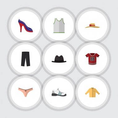 Düz simgesi elbise, şık şapkalar, pantolon, Banyan ve diğer vektör nesnelerini ayarlayın. Ayrıca Fedora, pantolon, Panama öğeleri içerir.