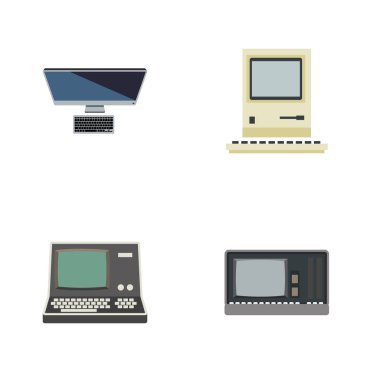 Düz simge bilgisayar seti, Pc, bilgisayar teknoloji ve diğer vektör nesneleri. Ayrıca Retro, bilgisayar, Vintage öğeler içerir.