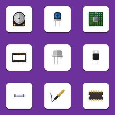 Düz simge teknoloji kümesi Hdd, Resist, mikro işlemci ve diğer vektör nesneleri. Ayrıca işlemci, Merkez, alıcı öğeleri içerir.