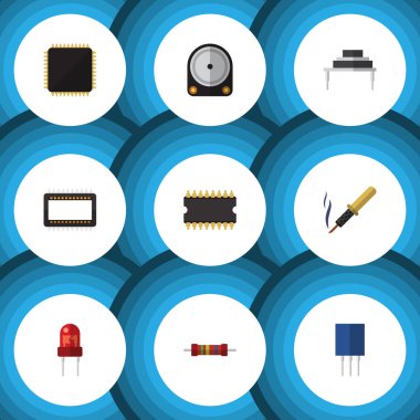 Düz simgesi aygıt kümesi alıcı, mikroişlemci, ana bilgisayarlara ve diğer vektör nesneleri. Direnç, lehimleme, işlemci öğeleri de içerir.