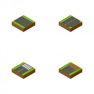 İzometrik yol kümesi aşağı, şerit, bitmemiş ve diğer vektör nesneleri. Ayrıca tek taraflı, içerir altbilgi, aşağıya doğru elemanları.