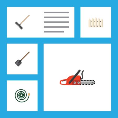 Düz simgesi kulübemde ahşap bariyer, Hosepipe, demir testeresi ve diğer vektör nesneleri ayarlayın. Ayrıca ahşap, içerir Hosepipe, araç öğeleri.