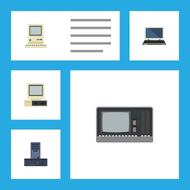 Bilgisayar, Notebook, bilgisayar düz simge Laptop seti ve diğer vektör nesneleri. Ayrıca Pc, Vintage, bilgisayar öğeleri içerir.