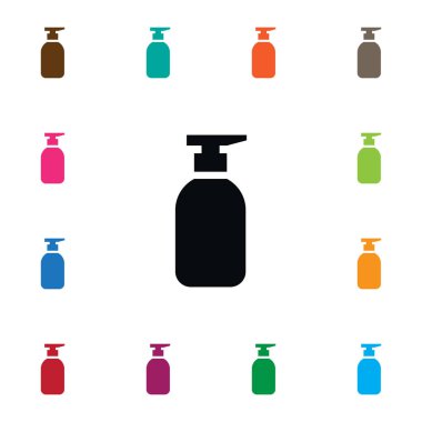 İzole sprey şişe simgesi. Sıvı sabun vektör öğesi kullanılan sprey, şişe, güneş koruyucu tasarım konsepti için.