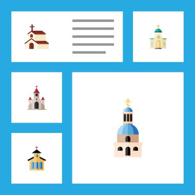 Düz simge Christian din, kilise, Katolik ve diğer vektör nesneleri kümesi. Ayrıca kilise, Katolik, mimari öğeler içerir.