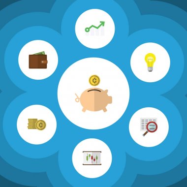 Düz simge Finans seti nakit, inceden inceye gözden geçirmek, büyüme ve diğer vektör nesneleri. Kutusu, tarama, diyagram öğelerine de içerir.